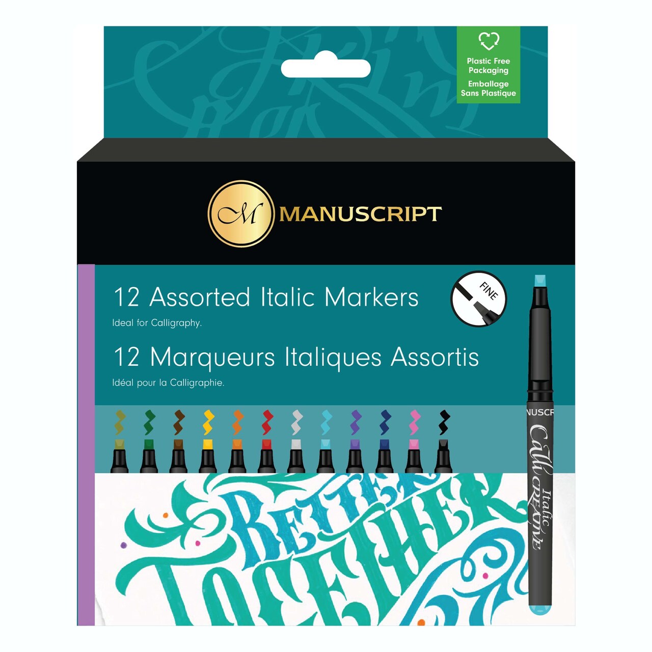 Manuscript Callicreative Italic Markers 12/Pkg-Assorted Colors, Fine Tip